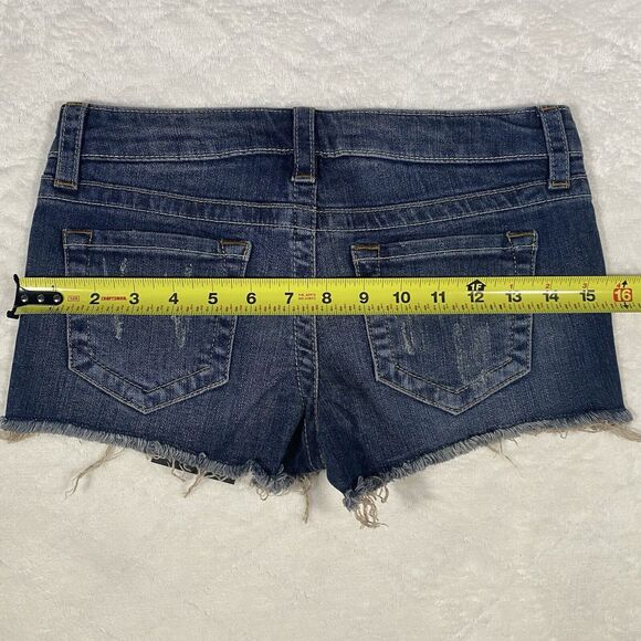 SPJ Denim Jean Shorts Cut Offs Frayed Distressed Festival Low Rise Juniors Sz XS - Picture 7 of 8